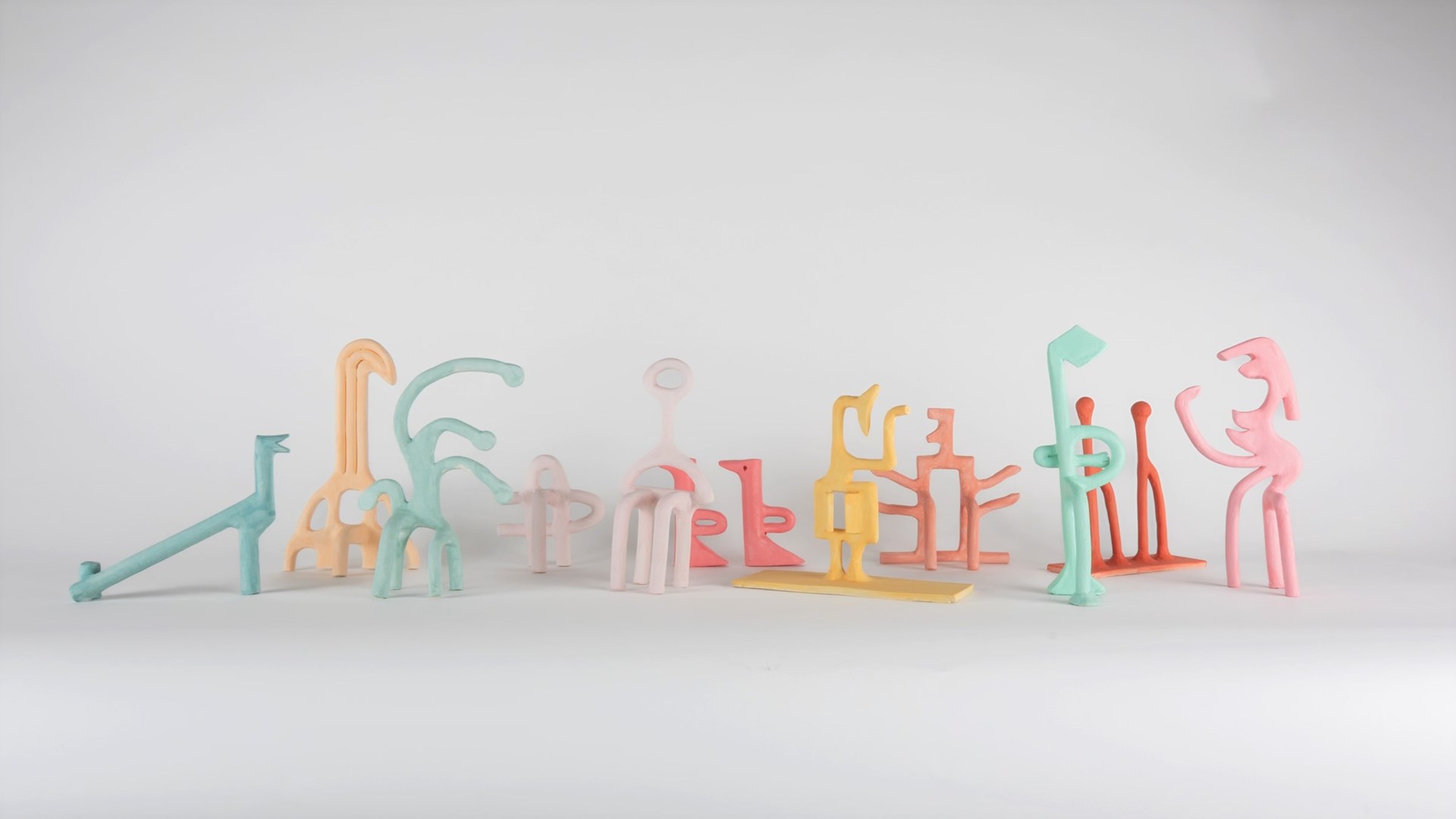 Parvin Peivandi, Utopian Rug, 2023, ceramic figures, glaze and acrylic paint, 121.92 x 91.44 cm. Photo by Khim Hipol.